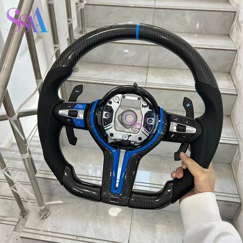 Suitable for BMW M5 F10 F11 F06 F07 F12 F13 F01 M3 F30 LED Lights Carbon Fiber Steering Wheel M Sport Steering Wheel