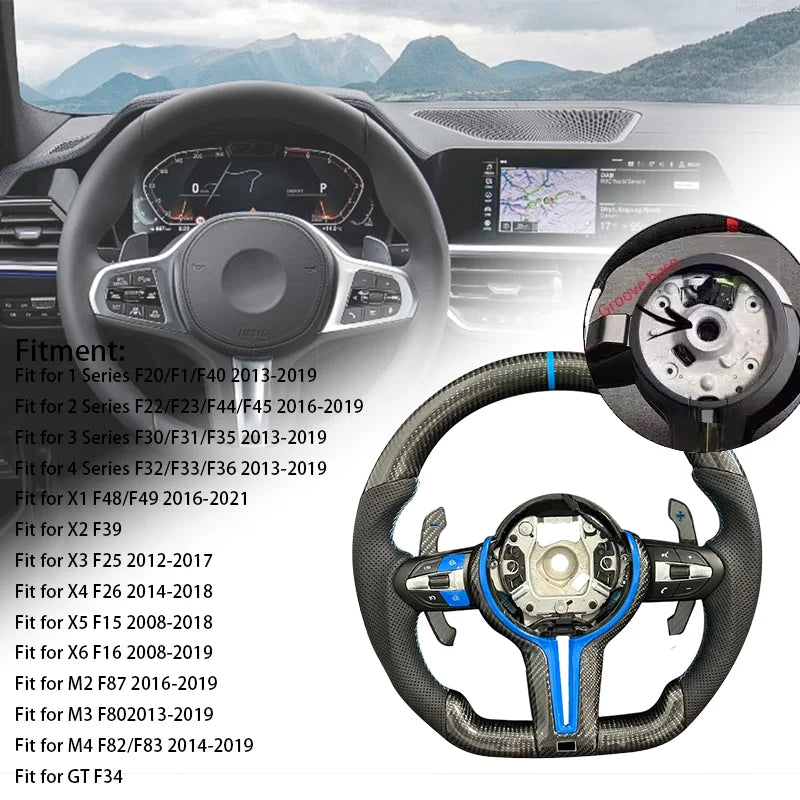 Suitable for BMW M5 F10 F11 F06 F07 F12 F13 F01 M3 F30 LED Lights Carbon Fiber Steering Wheel M Sport Steering Wheel