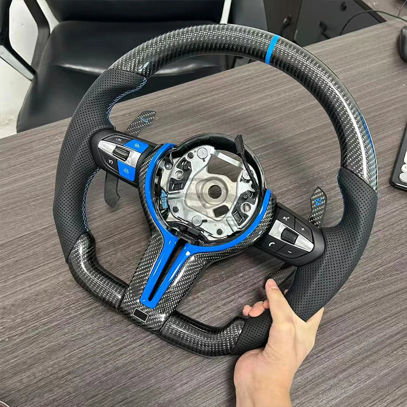 Suitable for BMW M5 F10 F11 F06 F07 F12 F13 F01 M3 F30 LED Lights Carbon Fiber Steering Wheel M Sport Steering Wheel