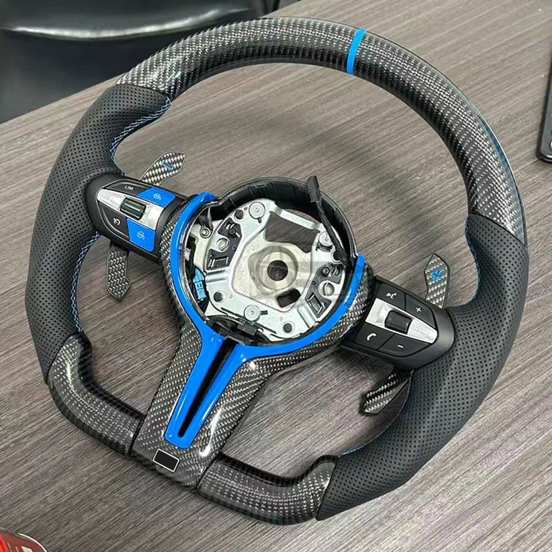 Suitable for BMW M5 F10 F11 F06 F07 F12 F13 F01 M3 F30 LED Lights Carbon Fiber Steering Wheel M Sport Steering Wheel